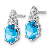 14K White Gold Polished Diamond and Blue Topaz Twisted Post Earrings